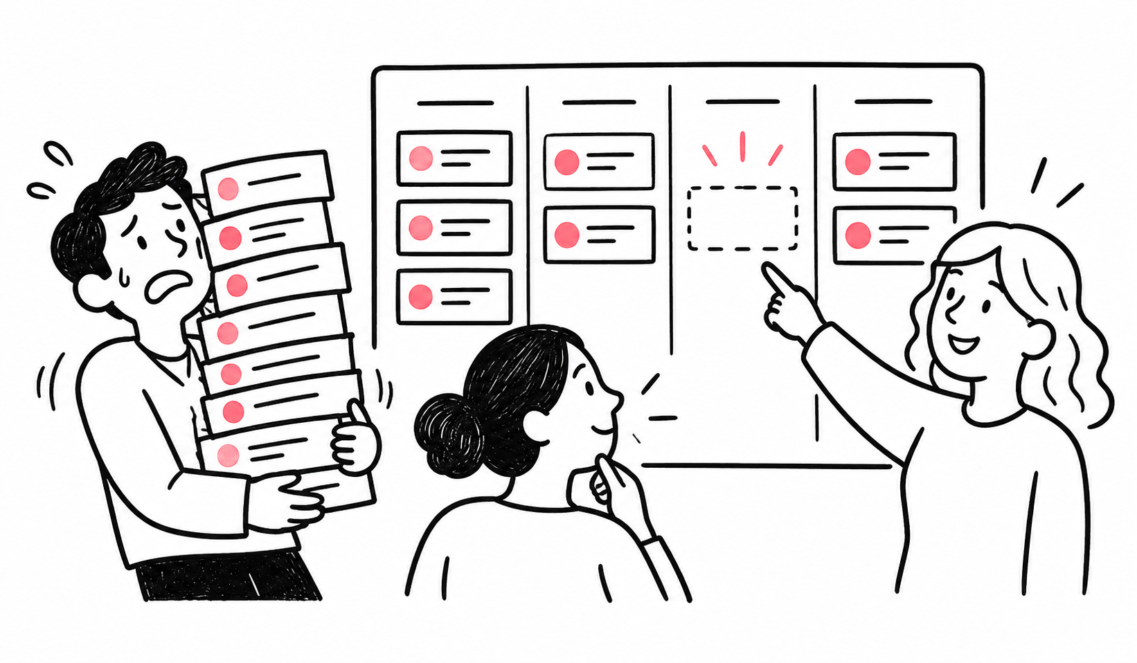 Ilustração de uma equipe visualizando sua capacidade de trabalho